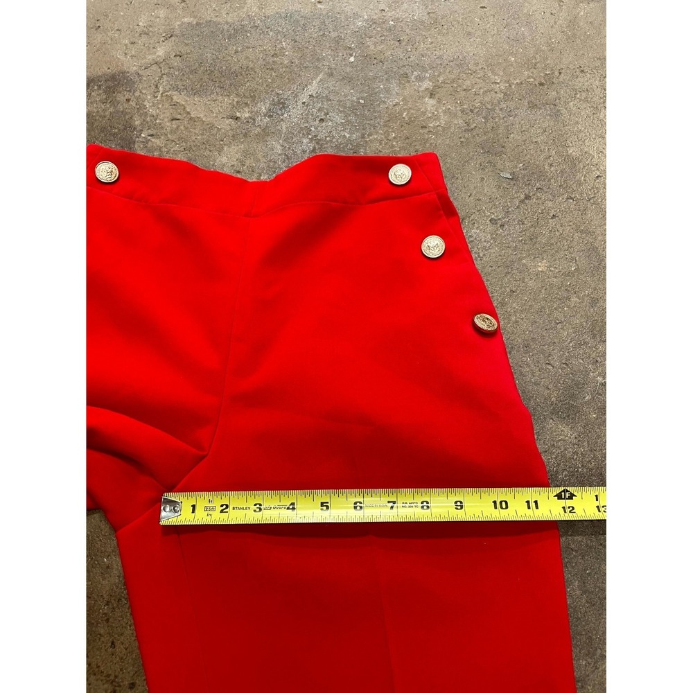 Zara Tailored Pants Womens L Red Stretch Elastic Waist Button Details Straight - Picture 14 of 16